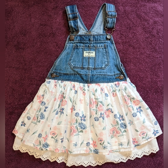 Osh Kosh B'Gosh Other - Osh Kosh B'Gosh Girls Denim Bib & Floral Print Dress Size 4T